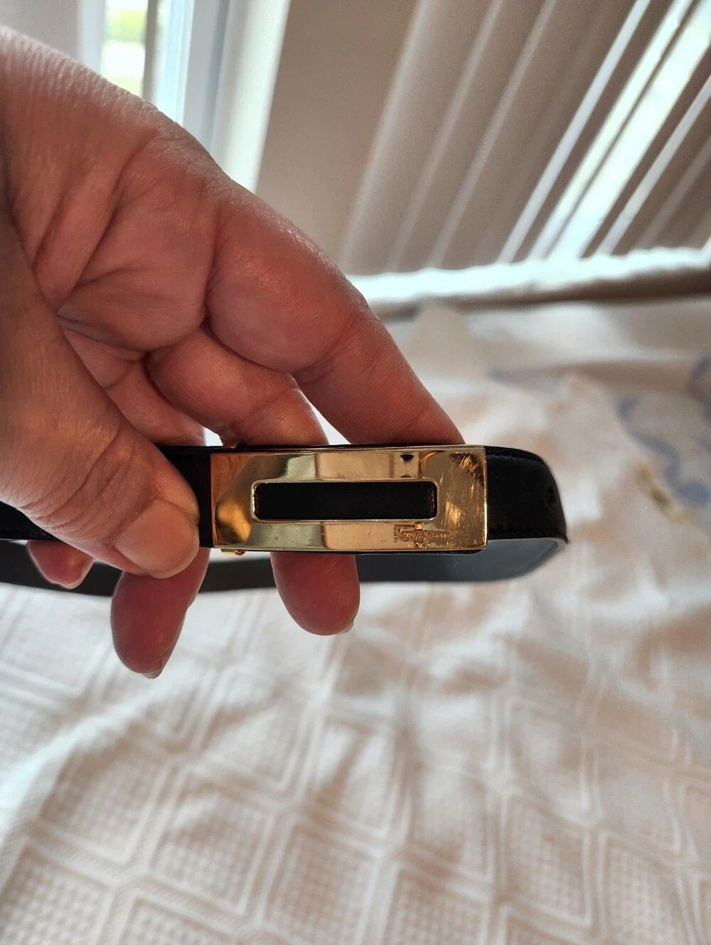 Salvatore Ferragamo Black Leather Belt with Gold Plate